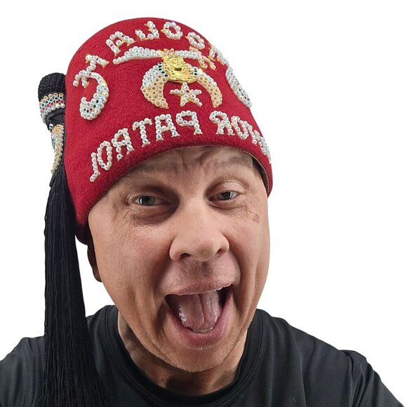 Moolah Motor Patrol Fez Hat W/ Black Tassel & Rhinestones By Baldwin Regalia Co. - Picture 8 of 8